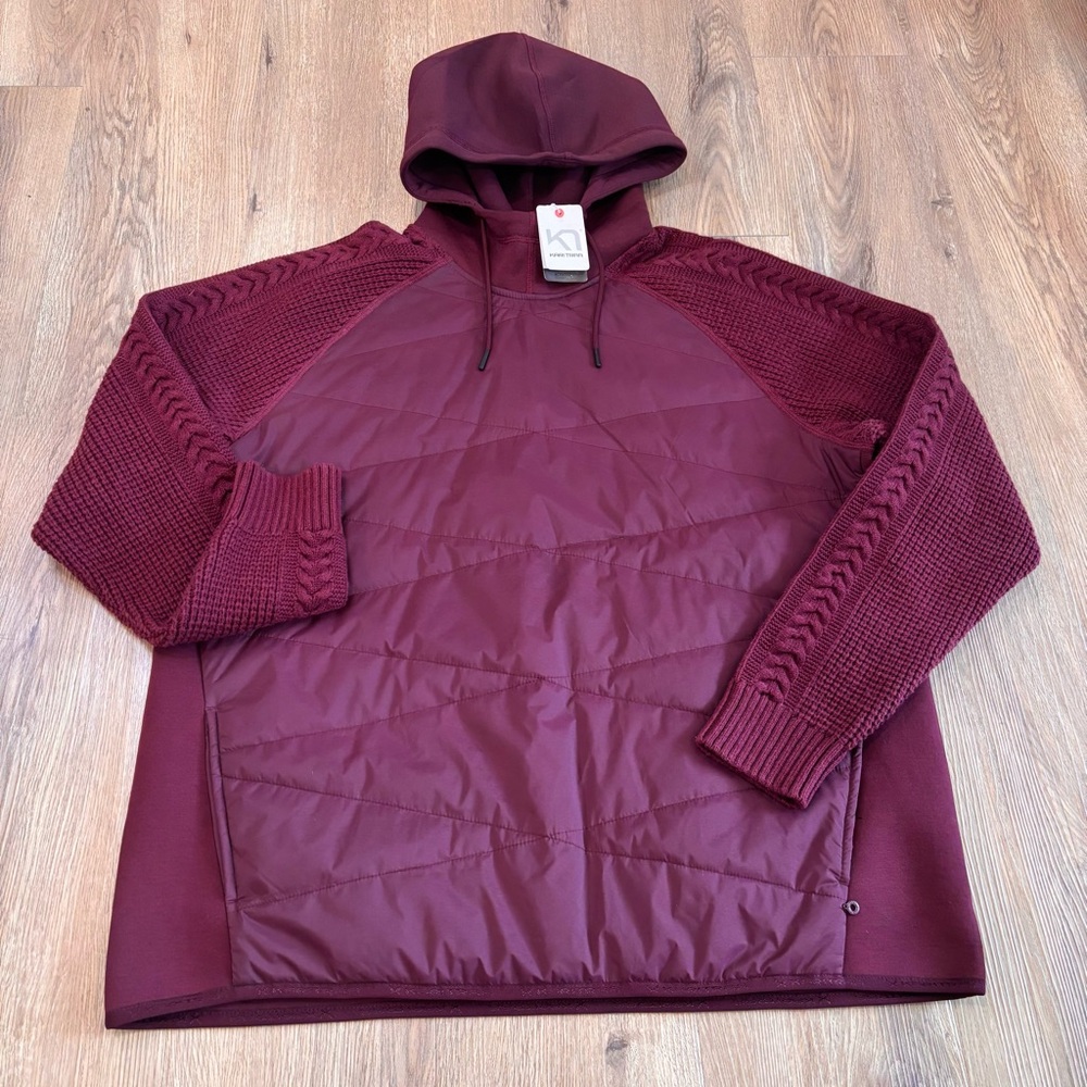 Kari Traa NWT Women’s Faere Pullover Hooded Jacket Knit Sleeves Burgundy Size XL